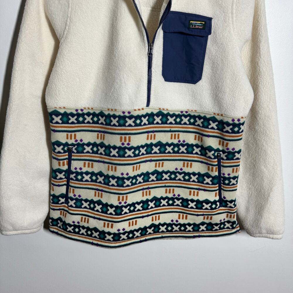 L.L.Bean Quarter Zip Sweater Women Med Cream Sailcloth Fleece Pullover Gorpcore - Picture 5 of 9
